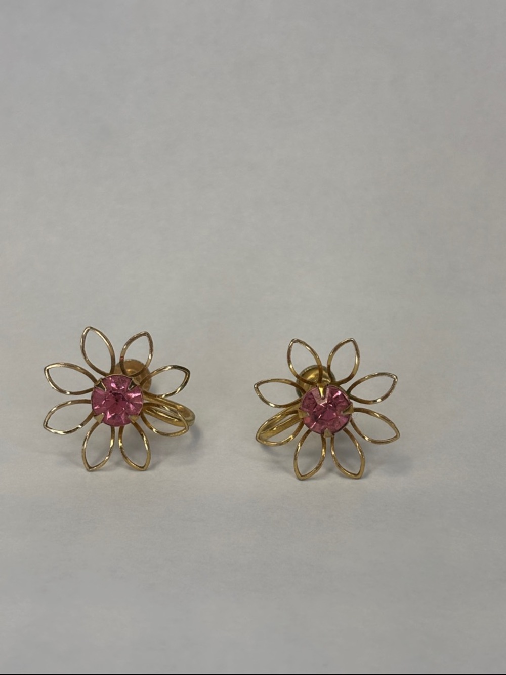 Vintage Bugbee & Niles Gold Floral Pink Crystal Stud Earrings - Women Jewelry